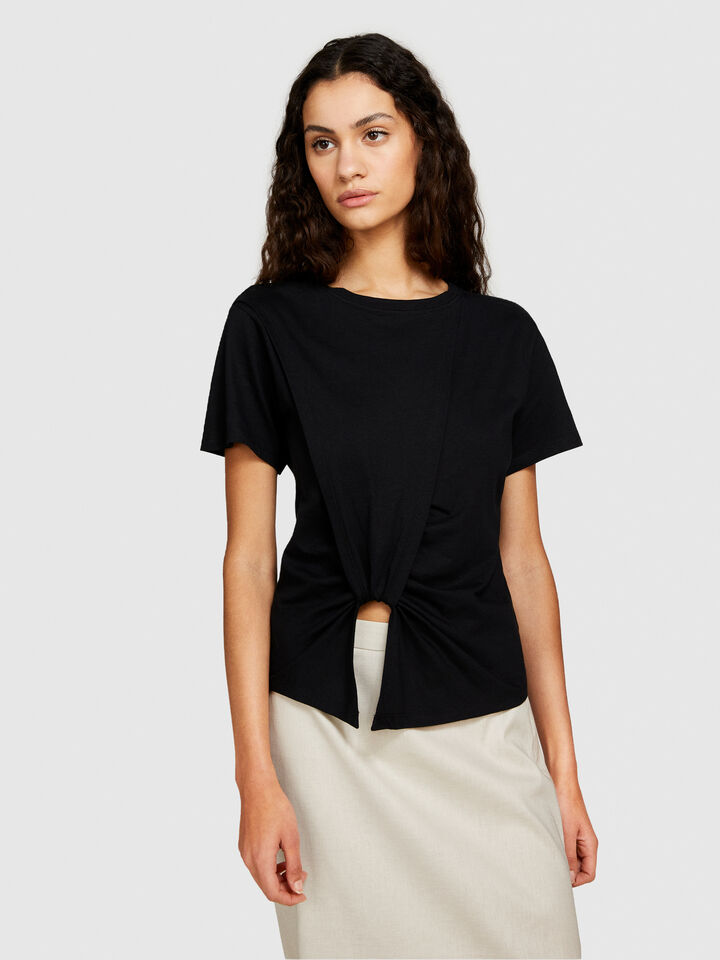 T-shirt with knot - women's short sleeve t-shirts - Black | Sisley image number 4